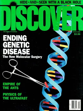 The cover image of the March 1990 issue of Discover Magazine