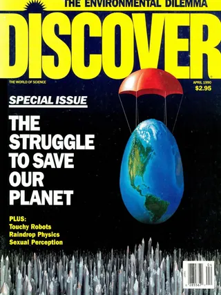 The cover image of the April 1990 issue of Discover Magazine