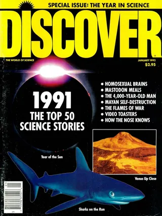 The cover image of the January 1992 issue of Discover Magazine