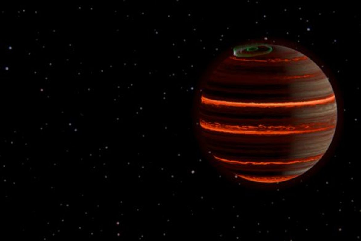 Rogue planet SIMP-0136 with colorful auroras and storms