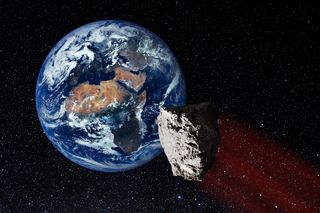 large asteroid approaching planet Earth