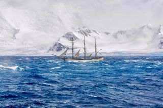 A three masted schooner sails in the Antarctic similar to Shackleton's Endurance A three masted schooner sails in the Antarctic similar to Shackleton's Endurance