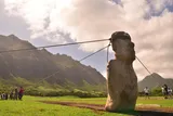 Moai statue with ropes on it during a 2012 experiment 