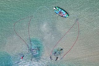 Aerial view of ship wreck excavation