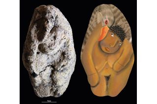 12,000 year-old clay figure of woman and a goose 