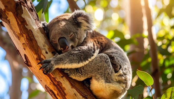 Koala, an Australian marsupial naps on a tree Koala, an Australian marsupial naps on a tree