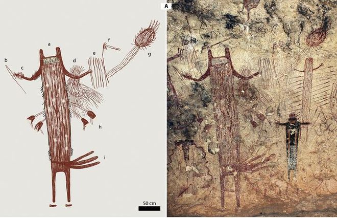 red and black painted figures red and black painted figures