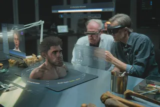 Archaeologists visualizing Neanderthal features using a VR headset