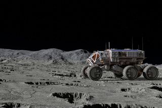 rover vehicle driving on the moon