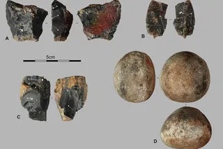 collection of ancient stone tools and artifacts from the Stone Age 