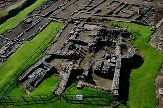Aerial view of Vindolanda, including the baths and latrine