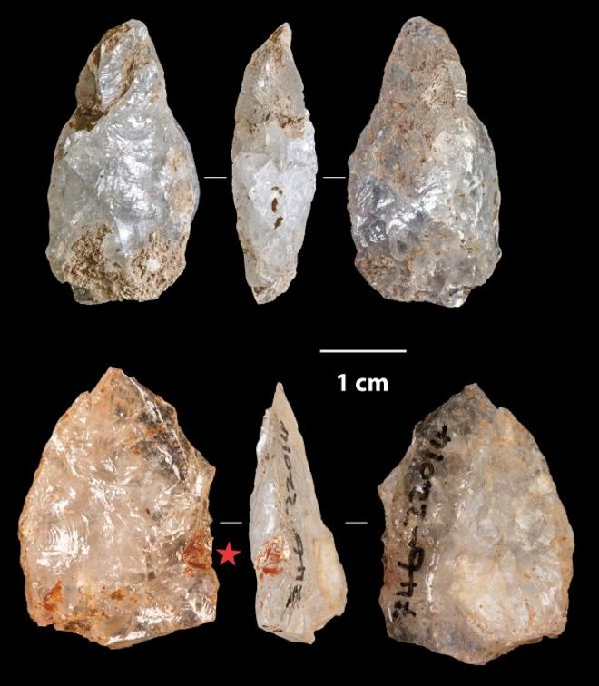 stone tools and arrowheads left over from an ancient fire