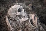Medieval human remains in archaeological excavation