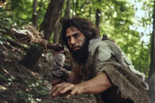 Man hunting in Stone Age with arrow