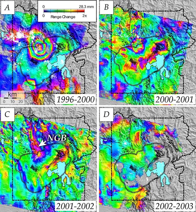 satellite images of ground movements in yellowstone national park