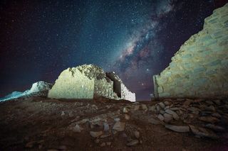 Chankillo site in South America with the Milky Way above