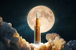 Illustration of the Artemis rocket with the moon in the background 