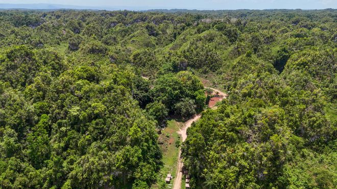 An aerial view of Liang Metanduno Cave in Indonesia.