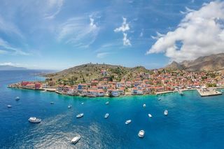 Aerial view of Chalke, a Greek island, also known as Chalki