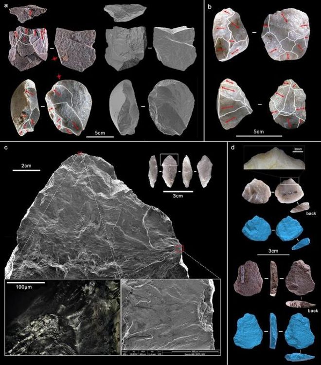 stone tools, chips, and artifacts from the Xigou site in China