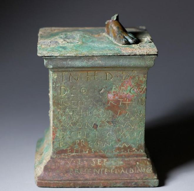 Inscribed bronze altar from the ancient Roman Cult site Nida.