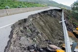 road destroyed by landslide 