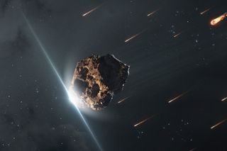 Illustration of asteroids approaching Earth