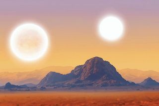 Circumbinary exoplanet illustration like Tatooine. 