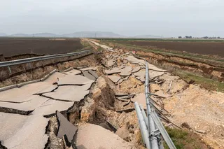 Cracked road caused by boomerang earthquake
