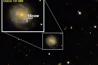 A look at The Cow (approximately 80 days after explosion) from the W.M. Keck Observatory in Maunakea, Hawaii. The Cow is nestled in the CGCG 137-068 galaxy, 200 million light years from Earth. (Credit: Raffaella Margutti/Northwestern University)