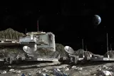 Illustration of building structures on the moon