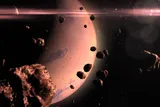 Illustration of asteroids near Mars, where microbes may hop planets