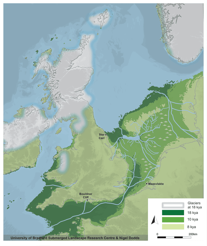 Map of Doggerland from 18,000 years ago