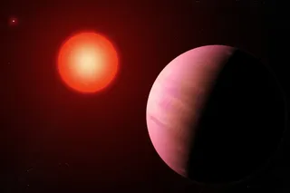 red dwarf and pink exoplanet 