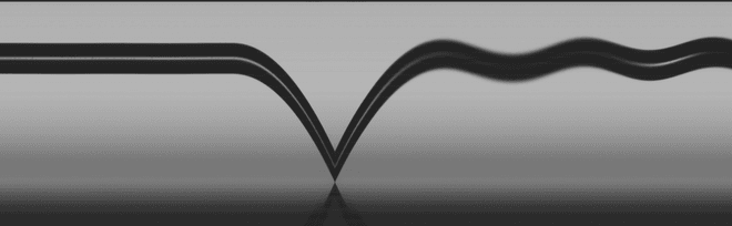 a black line trajectory and a sharp v dip before the line continues in a way fashion. Showing a bouncing particle. 