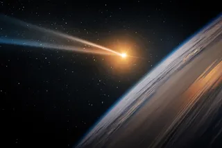 a blazing meteor heading to a planet 
