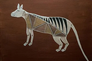 Representation of a thylacine painting on canvas