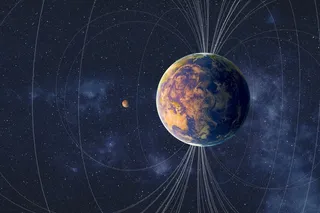 Earth's magnetic field around the planet in space 