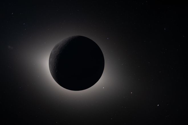 Moon eclipsing the sun as Artemis II passes the moon