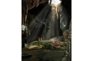 Illustration of Captorhinus, dying in a cave 