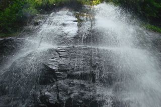 view looking up a waterfall