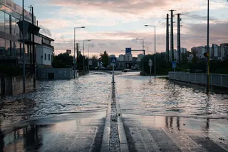 Flooding in the streets of Lisbon, Portugal during the December 2022 floods