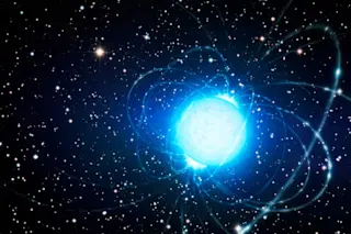 Artist conception of a powerful neutron star, one of the proposed sources for fast radio bursts. Image credit: L. Calçada / ESO. 