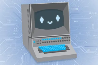 Illustration of a vintage computer chatbot, symbolizing ELIZA, the first AI companion