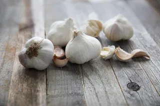 bulbs of garlic on a table 