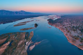 Aerial view of Zambezi river in Africa
