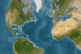 Map of the North Atlantic Ocean.