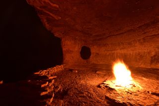 Fire blazing in a cave 