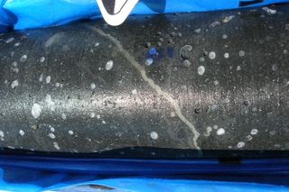 Basalt core with mineral-filled vesicles studied by researchers investigating how ancient humans selected stone for tools.