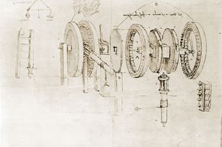 Drawing of mechanical gears from da Vinici notebook 